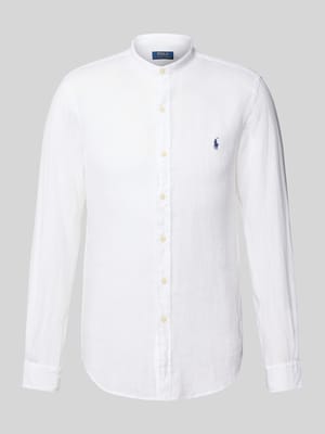 Slim Fit Leinenhemd mit Stehkragen Shop The Look MANNEQUINE