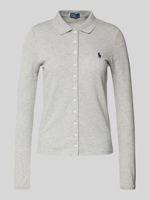 Poloshirt aus Baumwoll-Mix mit langem Arm und Label-Stitching Shop The Look MANNEQUINE