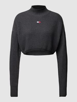 Korte gebreide pullover met labelpatch Shop The Look MANNEQUINE