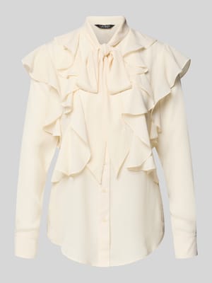 Bluzka o kroju regular fit z wiązaniem pod szyją i falbanami model ‘CHALON’ Shop The Look MANNEQUINE