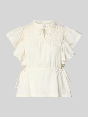 Blouse met serafinokraag en vetersluiting model 'LURA' Shop The Look MANNEQUINE