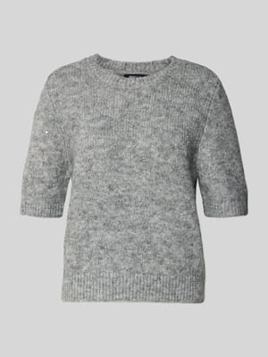 Sweter z dzianiny z rękawem o dł. 1/2 i obszyciem ozdobnymi kamieniami Shop The Look MANNEQUINE