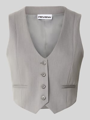 Kamizelka krótka z dekoltem w serek i lamowanymi kieszeniami Shop The Look MANNEQUINE