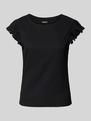 T-shirt met structuurmotief, model 'LUNA' Shop The Look MANNEQUINE