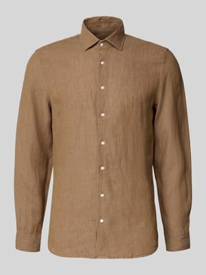 Koszula o kroju slim fit biznes z lnu z kołnierzykiem typu kent Shop The Look MANNEQUINE