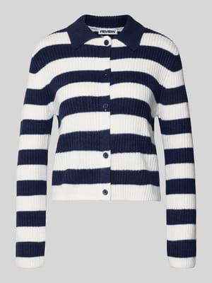 Kardigan rozpinany z wzorem w paski i kołnierzykiem polo Shop The Look MANNEQUINE