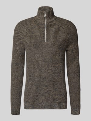 Slim Fit Strickpullover mit Reißverschluss Modell 'Darik' Shop The Look MANNEQUINE