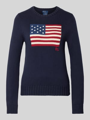 Strickpullover mit Flaggen-Motiv und Rundhalsausschnitt Shop The Look MANNEQUINE