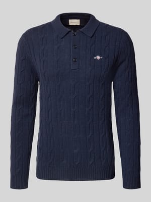 Slim fit shirt met lange mouwen van zuivere wol, model 'Cable' Shop The Look MANNEQUINE