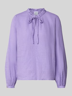 linnen blouse met serafinokraag en vetersluiting Shop The Look MANNEQUINE
