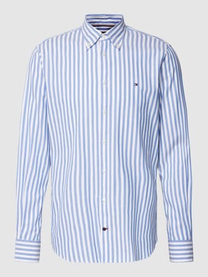 Washed Slim Fit Business-Hemd aus Baumwolle mit Streifenmuster Shop The Look MANNEQUINE