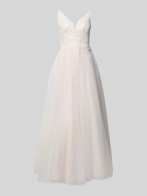 Suknia ślubna z kwiatową koronkową aplikacją Shop The Look MANNEQUINE