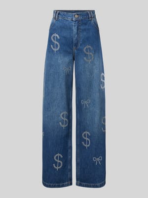 Wide Leg Jeans mit Strasssteinbesatz Shop The Look MANNEQUINE