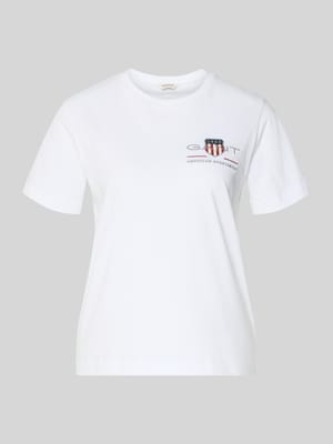 T-Shirt mit Rundhalsausschnitt und Label-Stitching Shop The Look MANNEQUINE