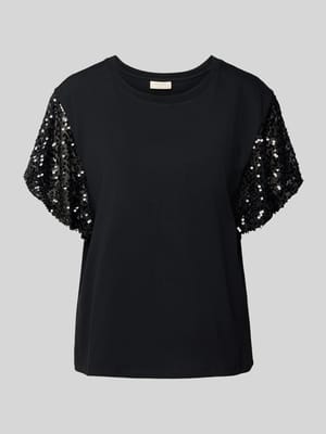 T-shirt z prążkowanym, okrągłym dekoltem model ‘WINGS’ Shop The Look MANNEQUINE