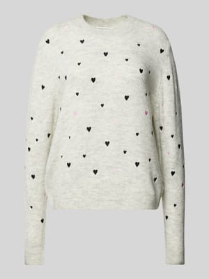 Regular Fit Strickpullover mit Herz-Stickereien Shop The Look MANNEQUINE