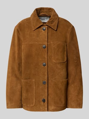 Regular fit leren jack van echt rundersuède Shop The Look MANNEQUINE