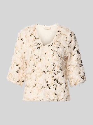 T-shirt met veren en pailletten, model 'NOLLA' Shop The Look MANNEQUINE