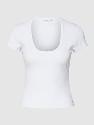 T-shirt van een mix van viscose en elastaan met labeldetail Shop The Look MANNEQUINE