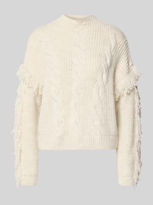 Sweter z dzianiny o kroju regular fit z frędzlami model ‘HOLLY’ Shop The Look MANNEQUINE