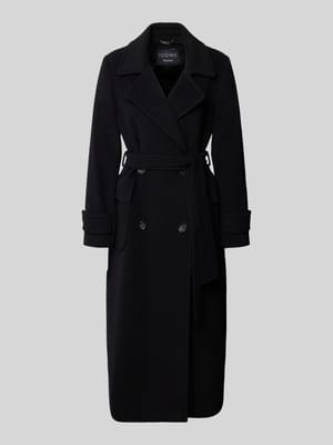 Lange jas van mix van lanawol met strikceintuur Shop The Look MANNEQUINE