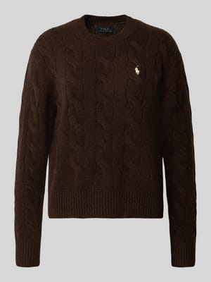 Sweter z dzianiny ze ściegiem warkoczowym i okrągłym dekoltem Shop The Look MANNEQUINE