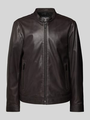 Slim Fit Lederjacke mit Reißverschlusstaschen Modell 'JACE' Shop The Look MANNEQUINE