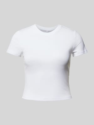 T-shirt z prążkowanym, okrągłym dekoltem model ‘ELINA’ Shop The Look MANNEQUINE
