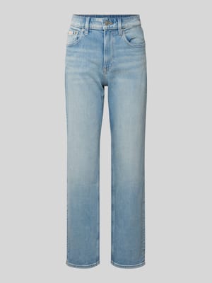 Straight Fit High Waist Jeans mit Label-Detail Shop The Look MANNEQUINE