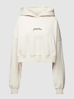 Korte oversized hoodie met labelprint, model 'ODDA' Shop The Look MANNEQUINE