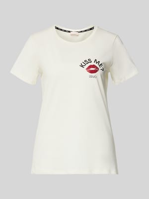 Regular fit T-shirt van puur katoen met strass-steentjes Shop The Look MANNEQUINE