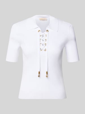 Strickshirt mit Schnürung und Umlegekragen Shop The Look MANNEQUINE