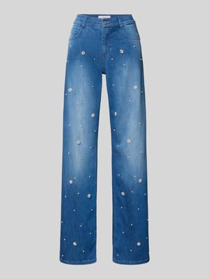 Jeansy o kroju wide fit z perełkami i dżetami Shop The Look MANNEQUINE