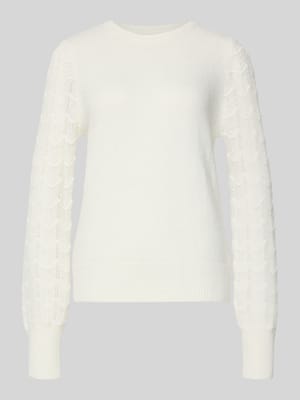 Sweter z dzianiny o kroju regular fit z rękawami z ażurowej dzianiny Shop The Look MANNEQUINE