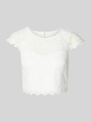 T-shirt o krótkim kroju z kwiatowej koronki Shop The Look MANNEQUINE