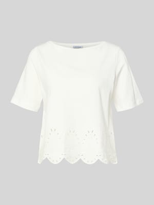 T-Shirt mit Rundhalsausschnitt und Lochstickerei Shop The Look MANNEQUINE