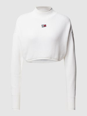 Cropped Strickpullover mit Label-Patch Shop The Look MANNEQUINE