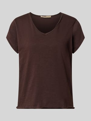 T-Shirt mit Rollsaum und V-Ausschnitt Shop The Look MANNEQUINE