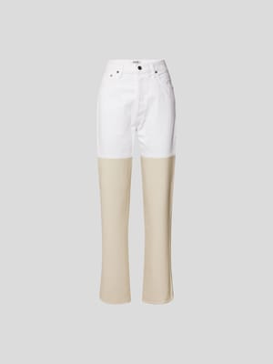 Straight Fit Jeans mit Lederbesatz Shop The Look MANNEQUINE