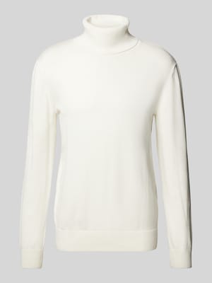 Regular Fit Rollkragenpullover aus reiner Baumwolle mit strukturiertem Kontraststreifen-Detail Shop The Look MANNEQUINE