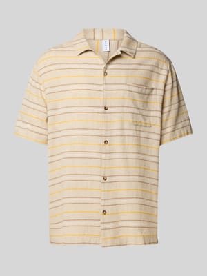 Regular Fit Freizeithemd aus Leinen-Mix mit Logo-Stitching Shop The Look MANNEQUINE