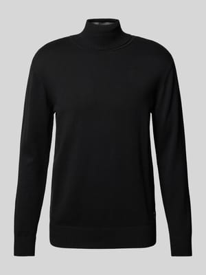 Regular Fit Rollkragenpullover aus reiner Baumwolle mit strukturiertem Kontraststreifen-Detail Shop The Look MANNEQUINE