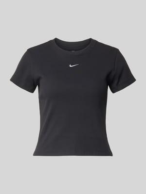 Cropped T-Shirt in Ripp-Optik mit Logo Shop The Look MANNEQUINE