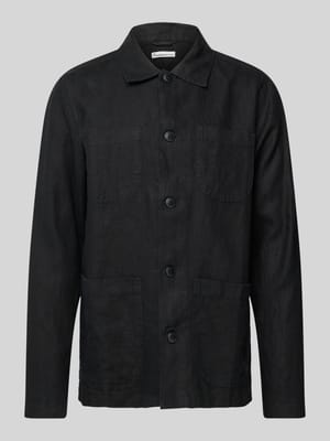 Hemdjacke aus Leinen mit aufgesetzten Eingrifftaschen Shop The Look MANNEQUINE