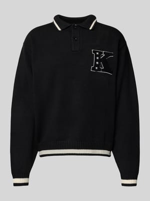 Sweter z dzianiny z kołnierzykiem polo i haftem Shop The Look MANNEQUINE