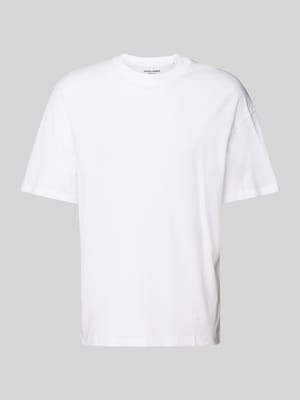 T-shirt met geribde ronde hals, model 'BRADLEY' Shop The Look MANNEQUINE
