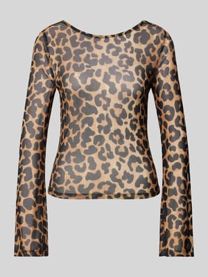 Slim Fit Langarmshirt aus Mesh mit Leo-Print Modell 'PARIS' Shop The Look MANNEQUINE