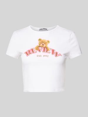 Cropped T-Shirt mit Motiv- und Label-Print Shop The Look MANNEQUINE