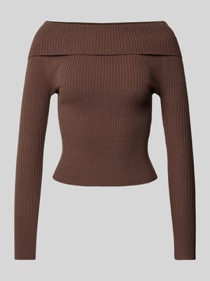 Sweter z dzianiny z prążkowanym dekoltem w łódkę Shop The Look MANNEQUINE