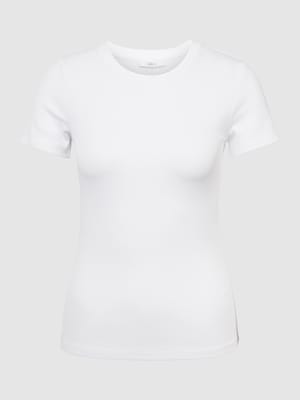 Damen T-Shirt aus Viskose-Elasthan-Mix in Feinripp-Optik Shop The Look MANNEQUINE